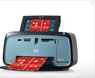 SEE THE HP PHOTOSMART A626 PHOTO PRINTER: Easy-to-use 4.8" color touchscreen! Print multiple sizes directly from your memory card and add special effects! Comes with more than 200 borders and graphics.