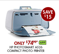 SEE THE HP PHOTOSMART A526 COMPACT PHOTO PRINTER: Just insert a camera memory card, view pictures on the 2.4" display and print! Use the red eye removal button to easily fix images.