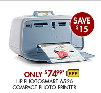 SEE THE HP PHOTOSMART A526 COMPACT PHOTO PRINTER: Just insert a camera memory card, view pictures on the 2.4" display and print! Use the red eye removal button to easily fix images.
