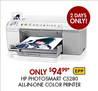 SEE THE HP PHOTOSMART C5280 ALL-IN-ONE COLOR PRINTER: Get true-to-life color photos and laser-quality text. Preview photos easily with the 2.4" display.