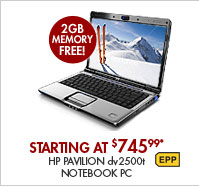 SEE THE HP PAVILION dv2500t NOTEBOOK PC: This 14.1", 5.3 lb. notebook has Centrino technology to help you work, play games, edit photos or watch movies.