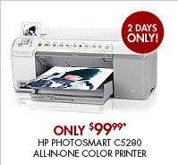 SEE THE HP PHOTOSMART C5280 ALL-IN-ONE COLOR PRINTER: Get true-to-life color photos and laser-quality text. Preview photos easily with the 2.4" display.
