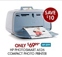 SEE THE HP PHOTOSMART A526 COMPACT PHOTO PRINTER: Just insert a camera memory card, view pictures on the 2.4" display and print! Use the red eye removal button to easily fix images.
