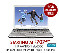 SEE THE HP PAVILION dv6500t SPECIAL EDITION NOTEBOOK PC: Play the latest DVDs, games and music on this exclusive white special edition notebook!