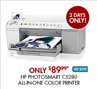 SEE THE HP PHOTOSMART C5280 ALL-IN-ONE COLOR PRINTER: Get true-to-life color photos and laser-quality text. Preview photos easily with the 2.4" display.