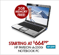 SEE THE HP PAVILION dv2500t NOTEBOOK PC: This 14.1", 5.3 lb. notebook has Centrino technology to help you work, play games, edit photos or watch movies.