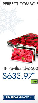 SEE THE HP PAVILION dv6500t NOTEBOOK PC WITH MOBILITY COMBO: Get an HP Pavilion dv6500t Notebook PC, HP Notebook Messenger Case, HP Wireless Laser Mini Mouse, HP Skin and 100 FREE Snapfish prints, all for one great price!
