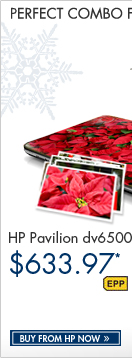 SEE THE HP PAVILION dv6500t NOTEBOOK PC WITH MOBILITY COMBO: Get an HP Pavilion dv6500t Notebook PC, HP Notebook Messenger Case, HP Wireless Laser Mini Mouse, HP Skin and 100 FREE Snapfish prints, all for one great price!