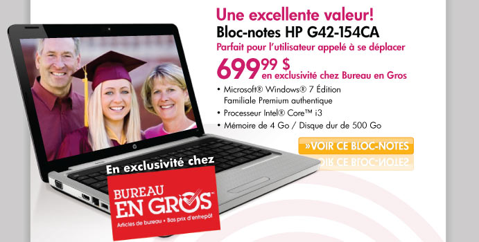 Une excellente valeur!

Bloc-notes HP G42-154CA
