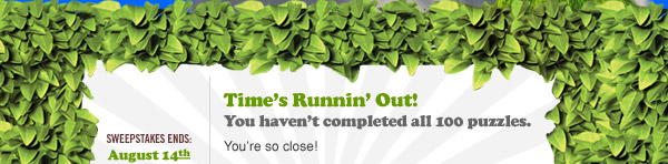Time's Runnin' Out! You haven't completed all 100 puzzles.