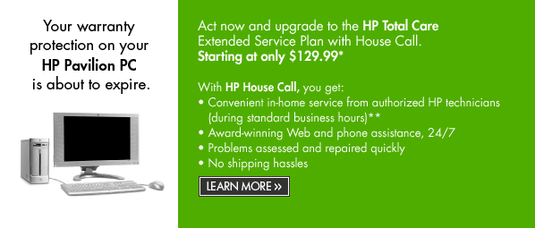 Your warranty protection on your HP Pavilion PC is about to expire. | Learn more.