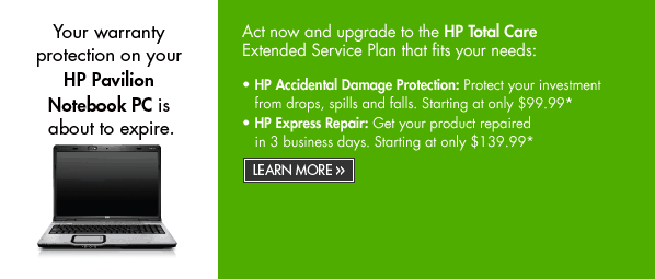 Your warranty protection on your HP Pavilion PC is about to expire. | Learn more.