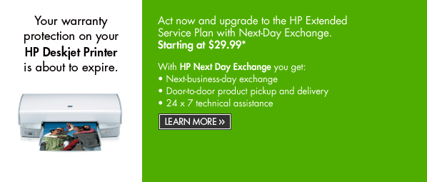 Your warranty protection on your Deskjet Printer is about to expire. | Learn more.