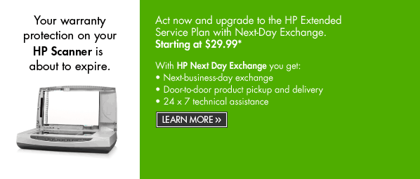 Your warranty protection on your HP Scanner is about to expire. | Learn more.