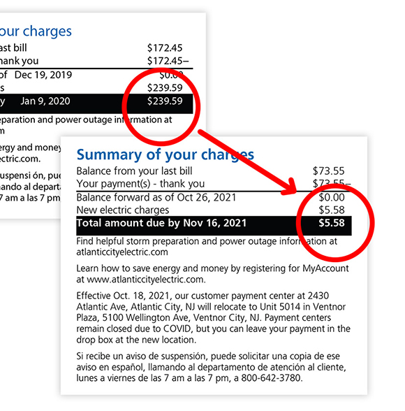 Trinity Solar customer's electric bill